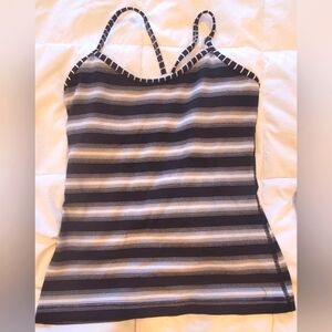 Lululemon Black and white stripped racer back yoga tank top w/ built in support.